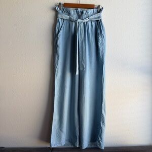 Thread & Supply Light Blue Chambray Paperbag Waist Wide Leg Comfortable Pants A